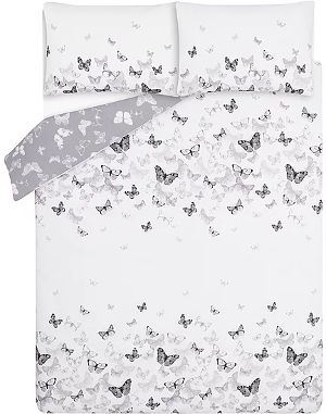 ASDA Black And Grey Butterfly Print Reversible Duvet Set