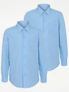 ASDA Boys Light Blue Long Sleeve School Shirt 2 Pack