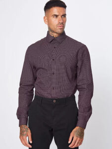 ASDA Burgundy Mini Check Long Sleeve Shirt