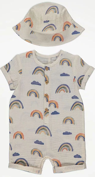 ASDA Cream Rainbow Print Romper and Hat Outfit