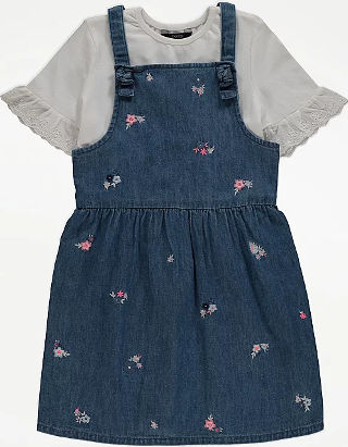 ASDA Embroidered Denim Pinafore and T-Shirt Outfit
