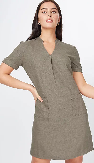 ASDA Khaki Linen Blend Pocket Detail Dress