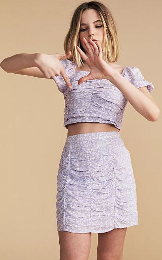 ASDA Lilac Floral Print Ruched Crop Top and Skirt Outfit