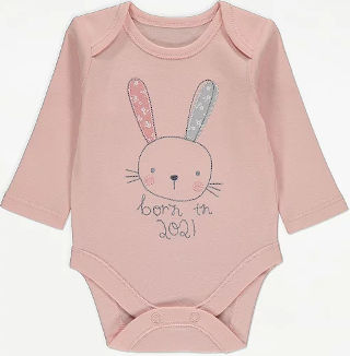 ASDA Pink Born in 2021 Bunny Bodysuit
