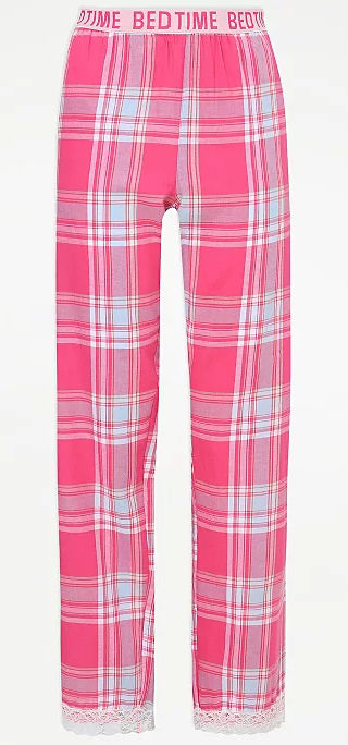ASDA Pink Check Lace Hem Pyjama Bottoms