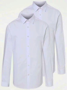 ASDA Senior Boys White Long Sleeve Skinny Fit School Shirt 2 Pack