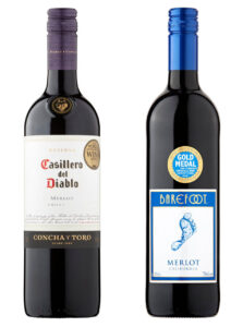 ASDA wines Casillero del diablo and Barefoot merlot