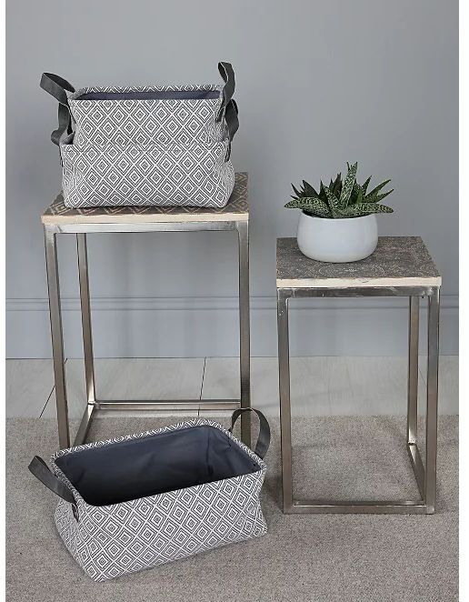 Grey Rectangular Fabric Storage Baskets - Set of 5