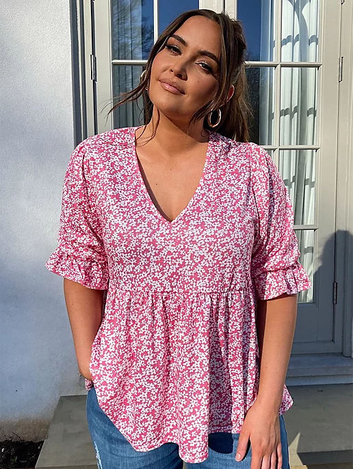 In The Style Jac Jossa Pink Floral Smock Top