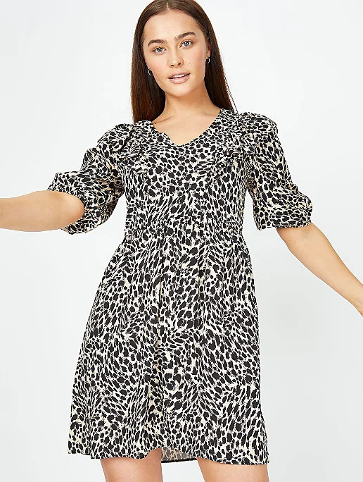 ASDA Leopard Print Ruffle Trim Mini Dress