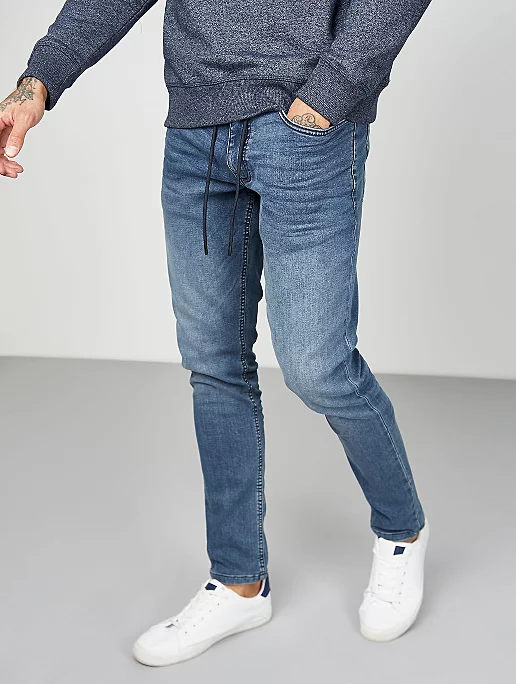 Mid Wash Comfort Knit Denim Slim Fit Jogger Jeans