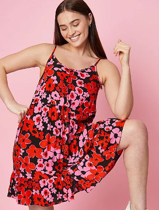 ASDA Red Floral Print Tiered Sundress
