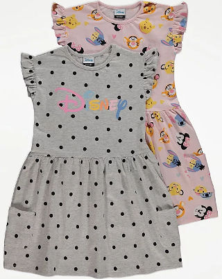 asda Disney Print Ruffled Sleeve Dresses 2 Pack