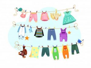 kids ckothes on 3 washing lines