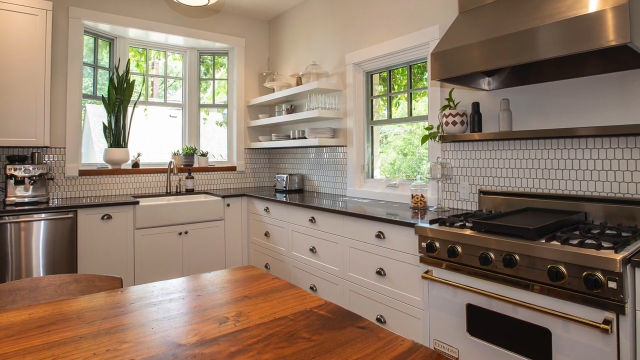 white kitchen wooden tops and wooden table 640
